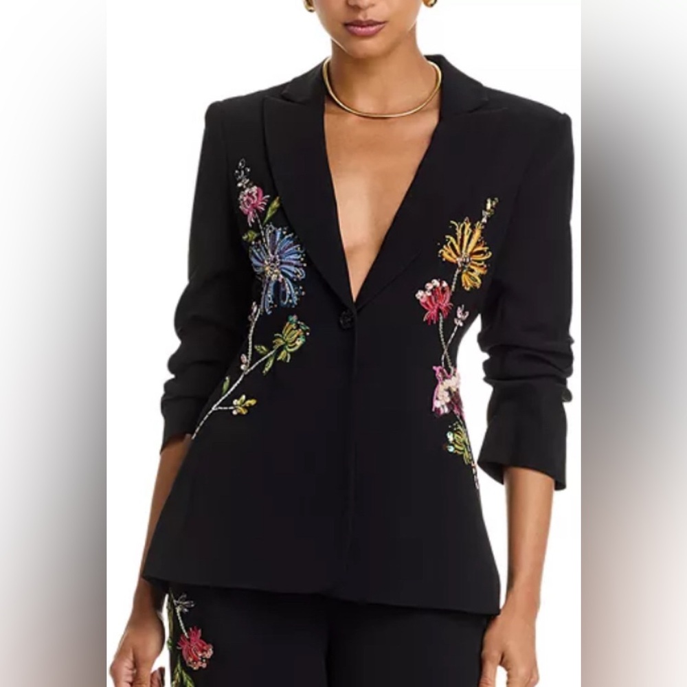 cinq a sept Black Embroidered Floral Blazer